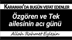 Karaman'da Bugün Vefat Edenler! 30.06.2020