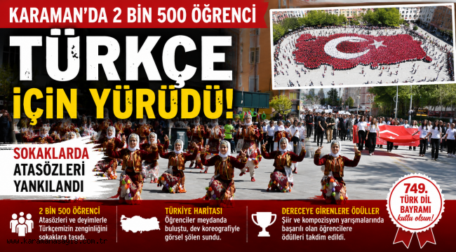 Karaman'da 2 Bin 500 Öğrenci Türkçe İçin Yürüdü: Sokaklarda Atasözleri Yankılandı