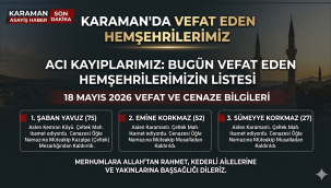 Karaman'da Bugün Vefat Edenler 18.05.2026