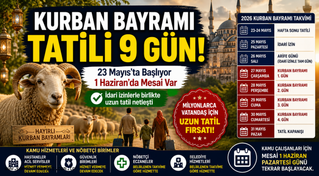 Kurban Bayramı Tatili 9 Gün Olarak Netleşti