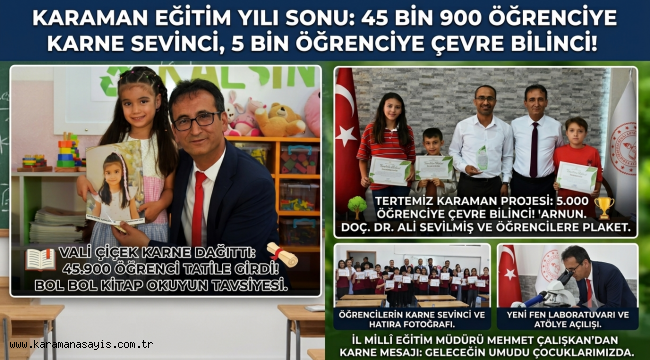 Karaman'da Eğitim Dönemi Anlamlı Projeler Ve 45 Bin 900 Öğrencinin Karne Heyecanıyla Kapandı!