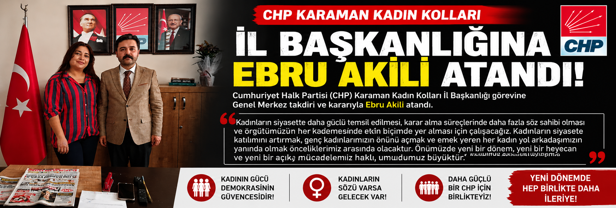 CHP Karaman Kadın Kolları İl Başkanlığına Ebru Akili Atandı!