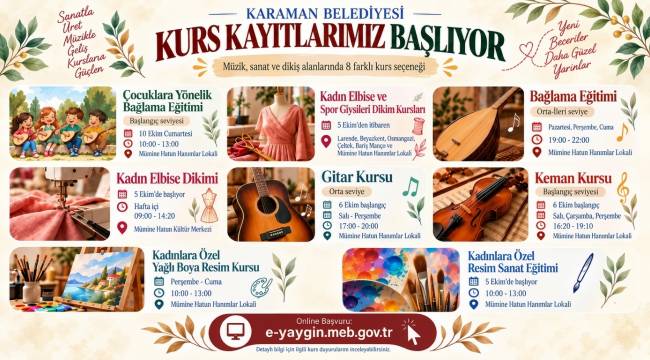 Karaman Belediyesi'nden Her Yaşa Yönelik Ücretsiz Kurs İmkânı