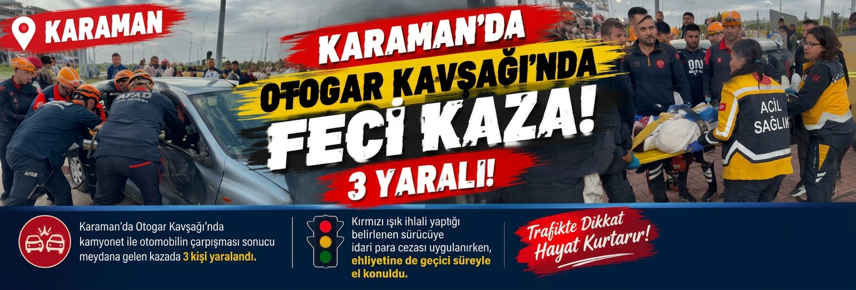 Karaman'da Otogar Kavşağı'nda Feci Kaza: 3 Yaralı!